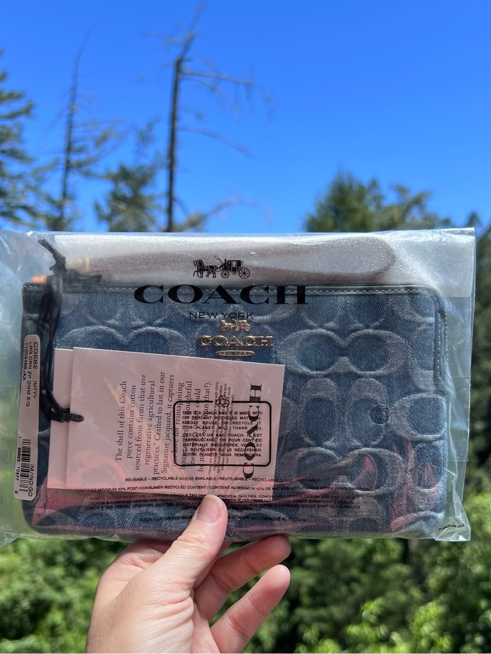 COACH Phone Wallet Case Wristlet Signature C Blue Denim Jacquard NWT AUTHENTIC